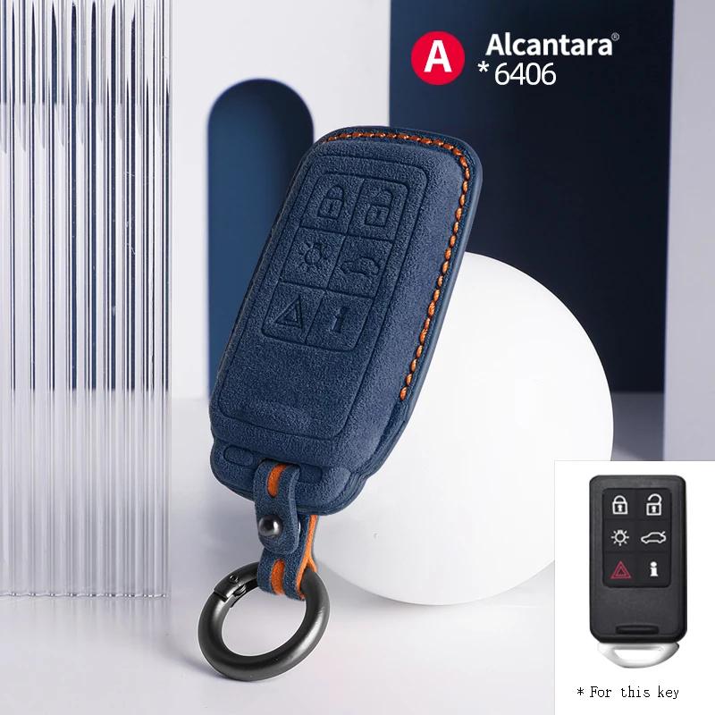 Alcantara For Volvo S90 S60 XC60 XC40 XC90 V60 V90 Car Key Case Holder Cover Shell Suede Keychain Protector Accessories