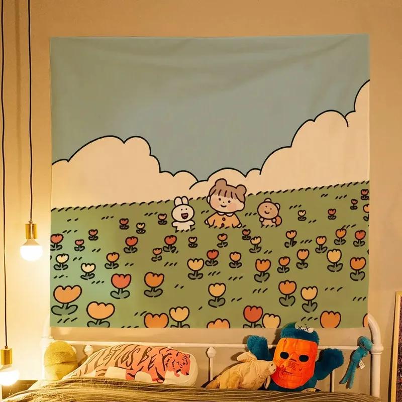 Cute Girl Children Cartoon Hanging Cloth Office Living Room Tapestry Home Wall Decoration Tapestry
