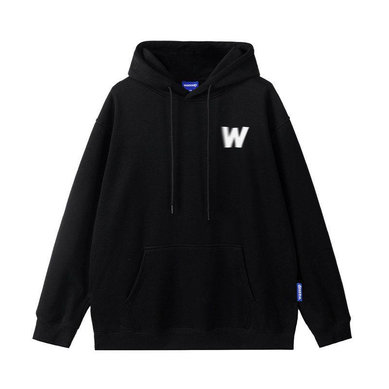 Wassup Heods Blurred W Letter Sweatshirt for Men and Women, Autumn and Winter Loose Fit, Fleece-Lined, National Trendy Brand Couple Hoodie
