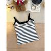 With chest pad, Spice Girl style contrasting color striped u-neck suspender vest women's summer slim back sleeveless casual top
