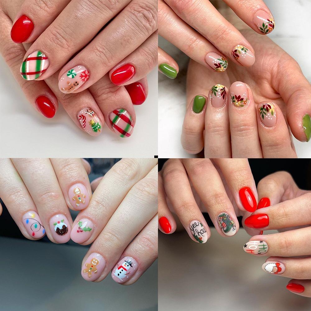 

Christmas French Fake Nails Wearable Manicure Press on Nails Detachable False Nail Women
