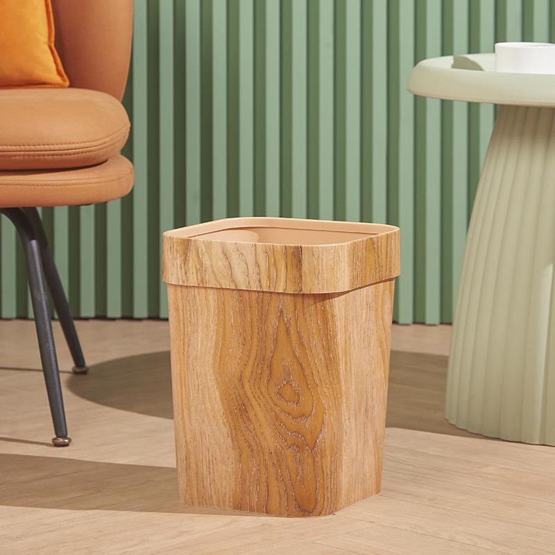 Large Square Wood Grain Trash Can for Home or Office 12L