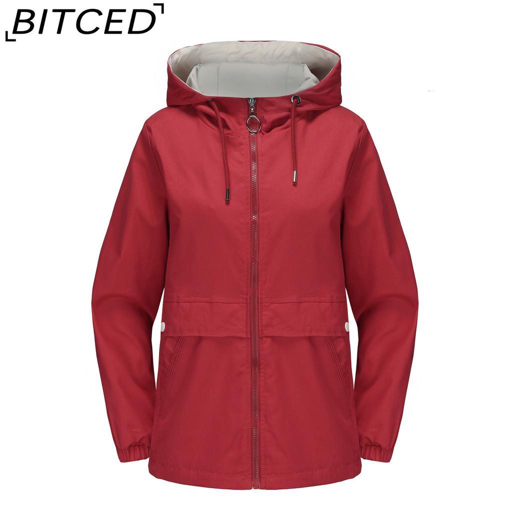 BITCED Hooded Solid-Colour Trench Coat for Women Long-Sleeved Spring/Autumn Lightweight Jacket Casual Style