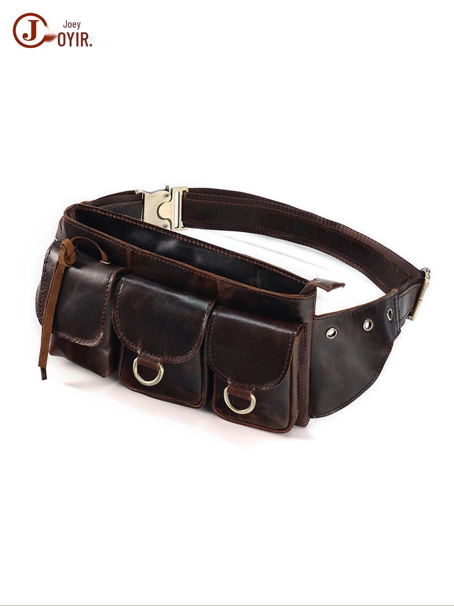 

Мужская вместительная винтажная мотоциклетная сумка из натуральной кожи для ношения на груди и поясе