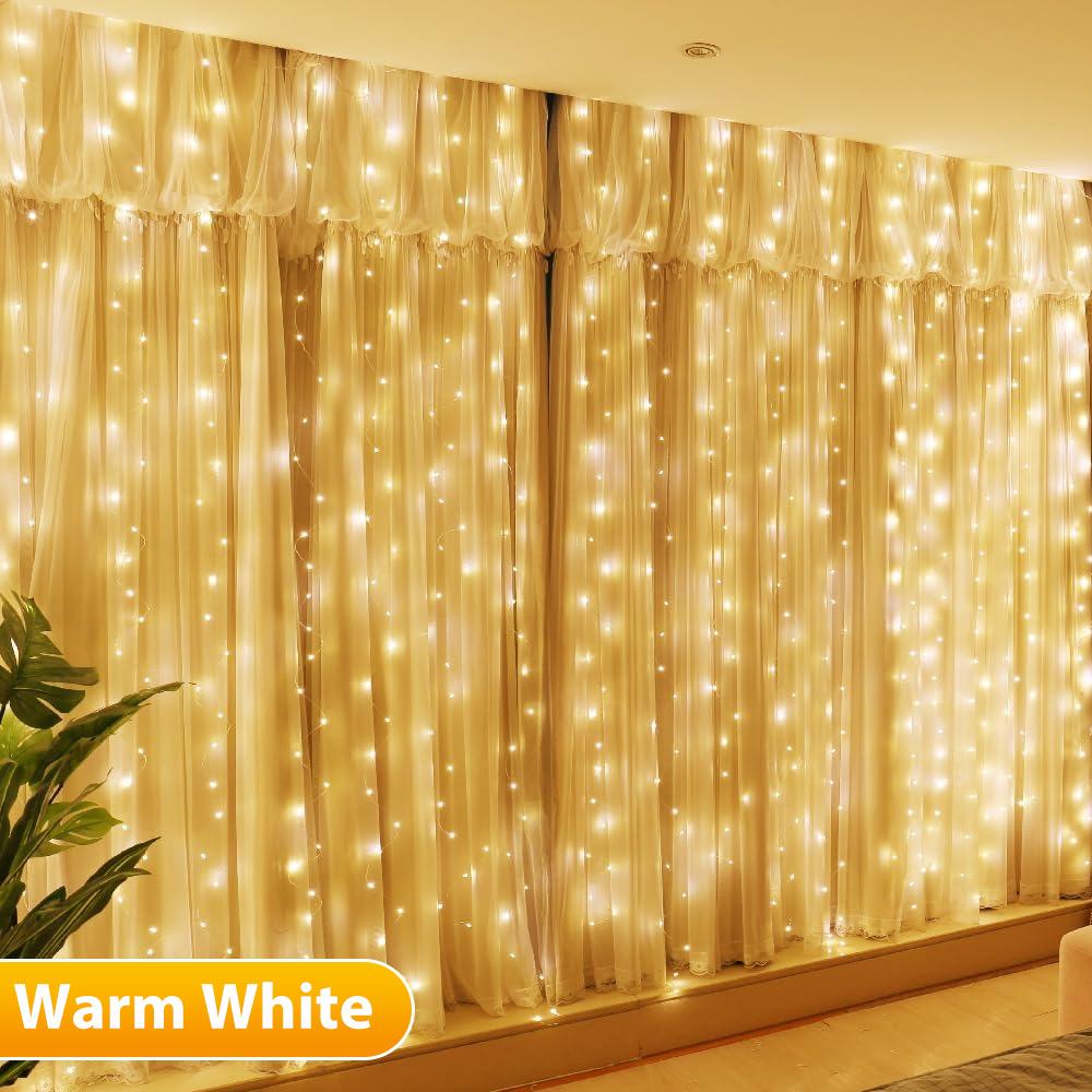 Outdoor Solar Curtain Light 8 Lighting Modes Fairy String Lights  Waterproof Garden Party Wedding Christmas Decorative Lamps