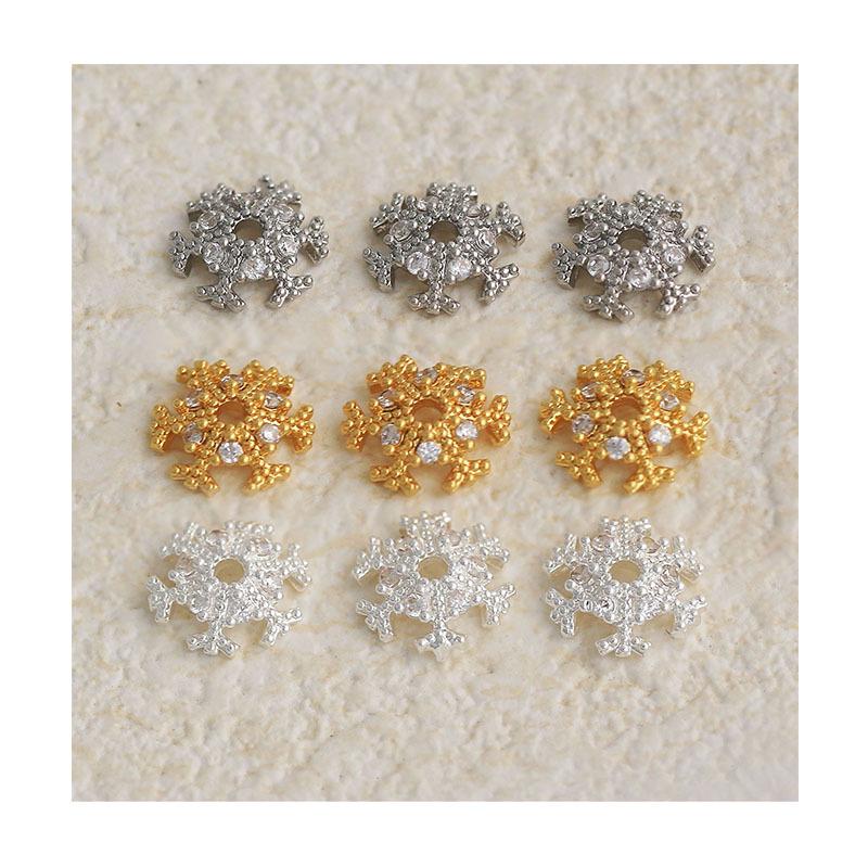 18k Gold-Filled Zircon Snowflake Flower Spacer Bead for DIY Jewelry and Bracelets