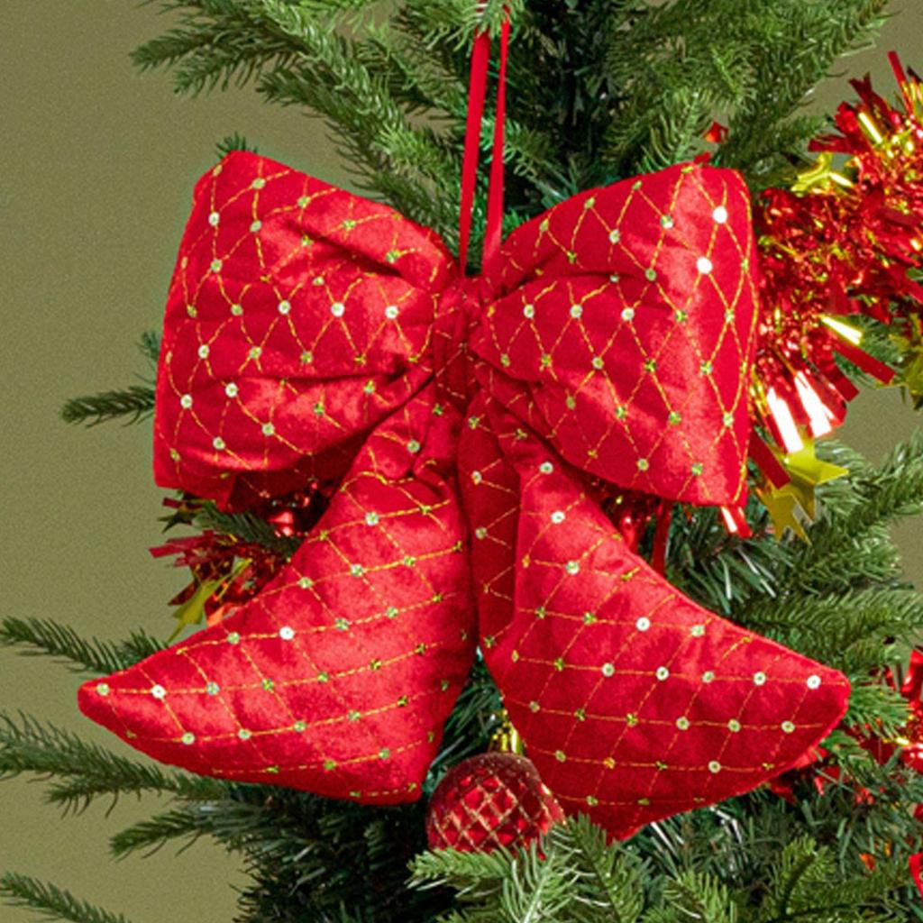 Roter Samt & Pailletten Schleifenknoten Weihnachtsbaum Dekoration Anhänger