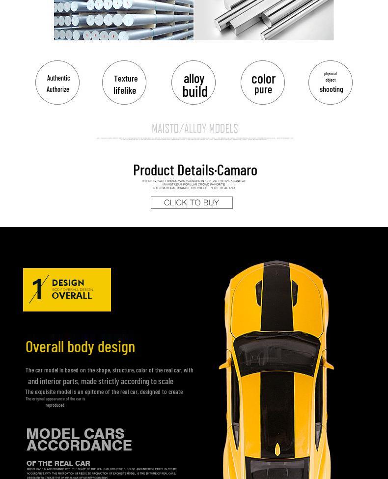 Maisto 1:18 2016 Chevrolet Camaro Bumblebee Alloy Model Car