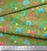 Soimoi Black Japan Crepe Satin Fabric Aster Flower & Dinosaur Kids Print Fabric by Metre 42 Inch