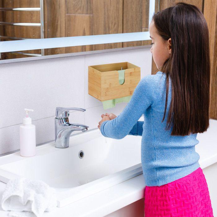 Relaxdays distributeur de serviettes en papier, bambou, taille h2, essuie-main mural, hxlxp 16 x 27 x 13 cm, nature