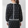 Knit Pullover Monogram Jacquard Puff Sleeve Pullover Cromain [June Andrope] [Set-up Compatible] Women's (01)