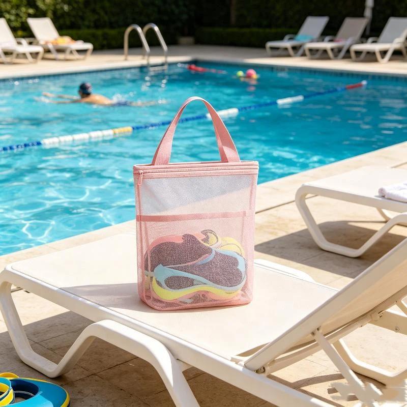 Breathable Mesh Tote With Zipper And Handle Portable Bath Organizer Bag For College Dorm Gym And Travel