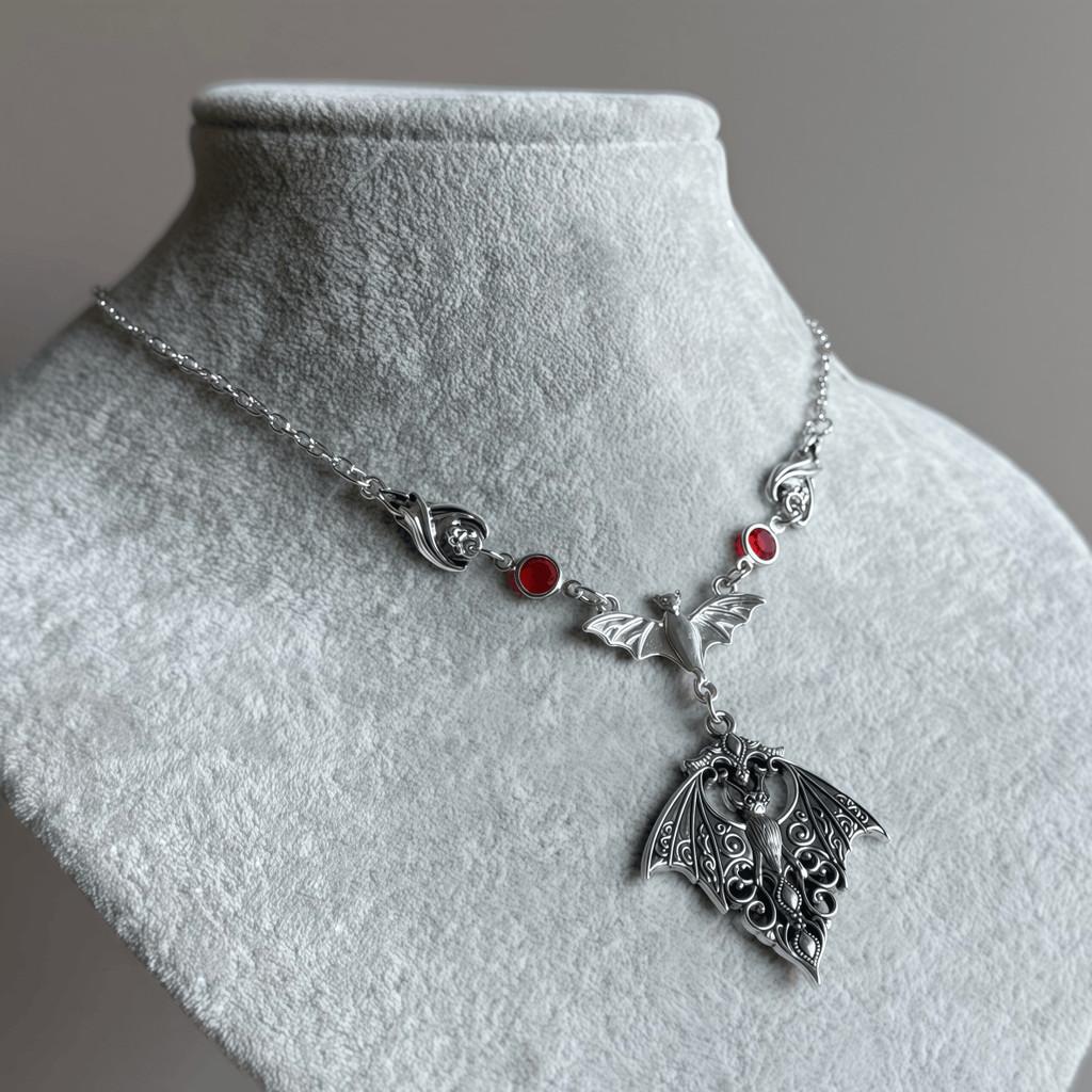 Gothic Bat Pendant Necklace For Women With Alloy Cross Chain Halloween Jewelry