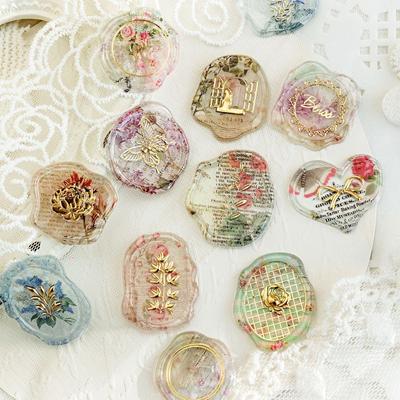 12 adet Estetik Balmumu Damga Etiket Çocuklar için Retro Avrupa Tarzı Çiçek Serisi Karalama Defteri Etiket DIY Dekor Zarf conta etiket
