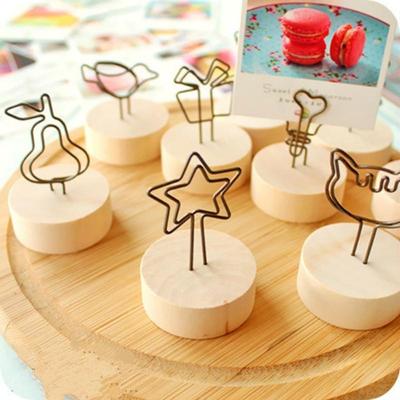 Vintage Pastoral Wooden Crafts Creative Round Wood Wrought Iron Clip Notes Folder Postcard Holder DI
