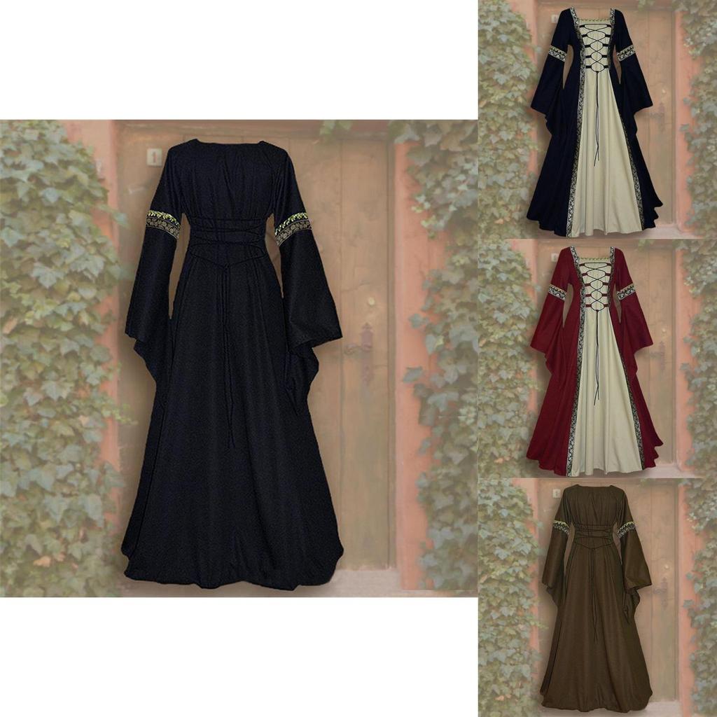 Mittelalterliches Burgfräulein Damen Überkleid Viktorianisches Kleid Kostüm in Weinrot