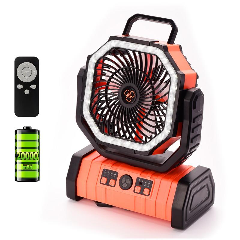 20000mAh Portable Camping Fan with LED Light 4-Speed Desktop Fan Remote Control for Outdoor Tent Fishing F6