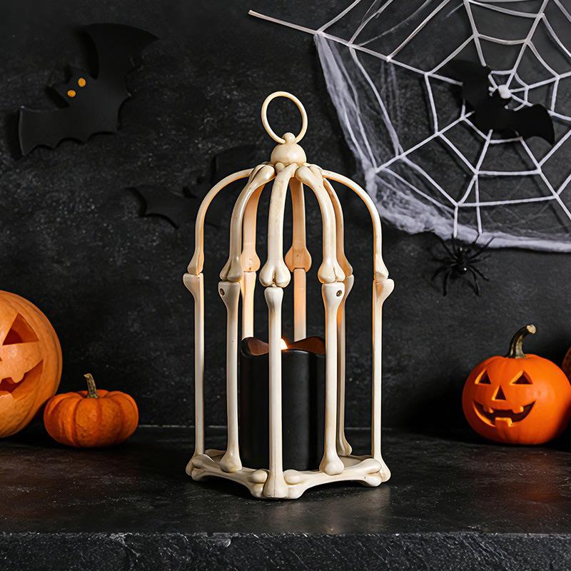 Halloween LED Skeleton Lantern Candle Light, Decorative Horror Prop Ornament