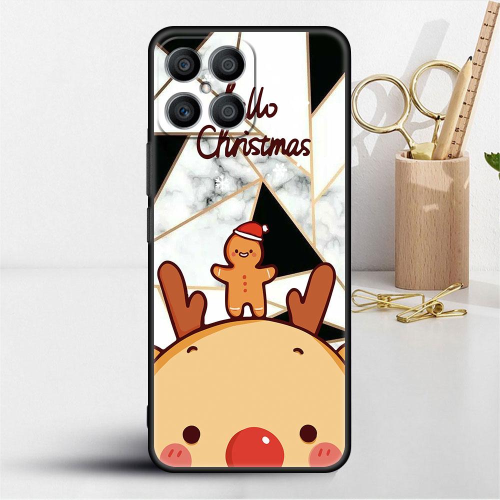 Red Nose Elk Santa Claus Case For Huawei Honor X8 X9 P50 X7 50 20 8X Play 9A P40 P30 Lite P Smart 2021 Black Phone Coque