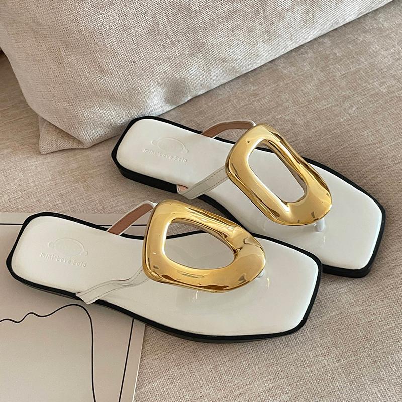 Fashion Fashion Metal Flip Flops Women Slippers New In 2025 Luxury Summer Beach Female Slides Ladies Slippers Flats Sandals Shoes