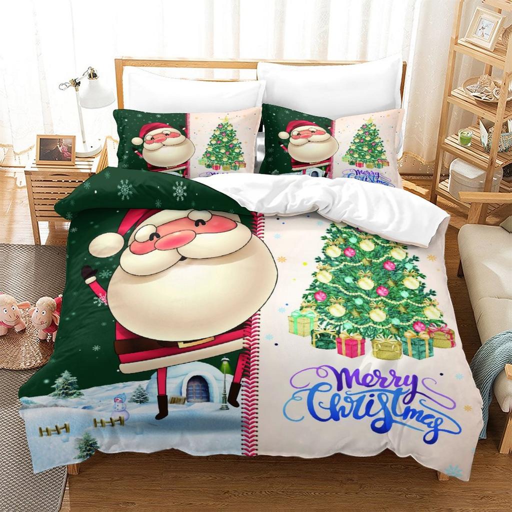 Christmas New Pattern Digital Printing Three-Piece Set 3D Three-Dimensional Polished Chemical Fiber Quilt Cover Pillowcase To Picture