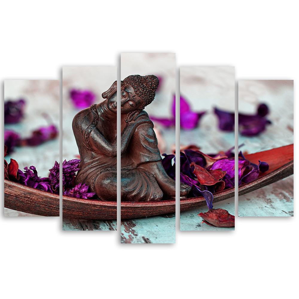 Five Piece Picture Canvas Print Buddha Flowers Feng Shui