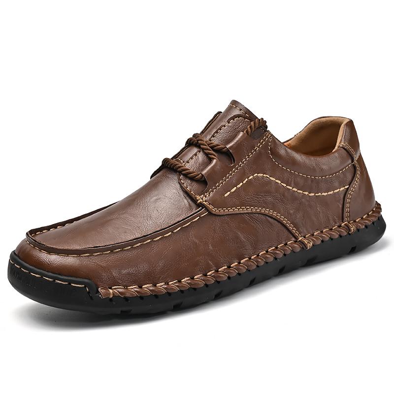 Handmade Men's Stitched Leather Shoes Classic Retro Design Style Daily Office Driving Outdoor Leisure Business Shoes Big Size