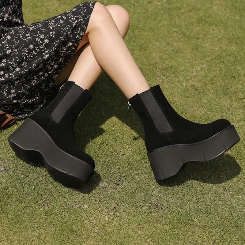 Dámské boty ve výprodeji Boty na zip Dámské boty Podzim Kulatá špička Jednobarevné Semišové Vysoké podpatky Vodotěsné Stručné Módní boty