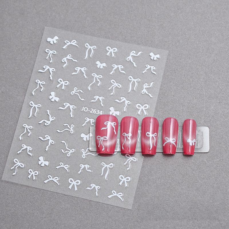 1Pcs 5D Sweet Bow Nail Sticker Kawaii Pink Black White Long Ribbon Bowknot Self Adhesive Nail Art Stickers Decoration Decals Diy