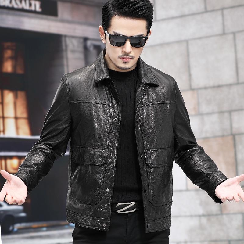 Spring and Autumn New Genuine Leather Jacket Men's First Layer Cowhide Jacket Business Men's Fashion Versatile Jacket Motorcycle Leather Jacket Trend