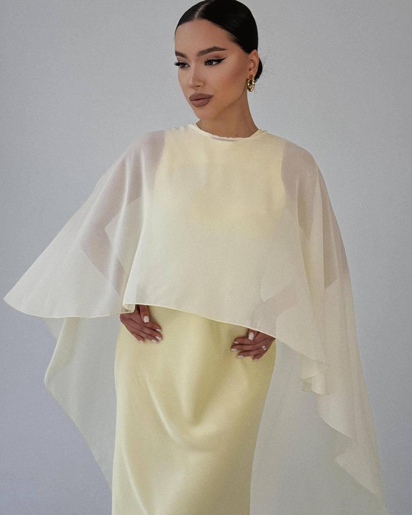 2025 Summer Women's Solid Color Evening Dress & Shawl Set