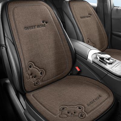 Housse de Siège Auto Coussin Ours Dessin Animé Lin Respirant Antidérapant Mignon Coussin de Voiture pour Femme Universel Accessoires Intérieurs Auto