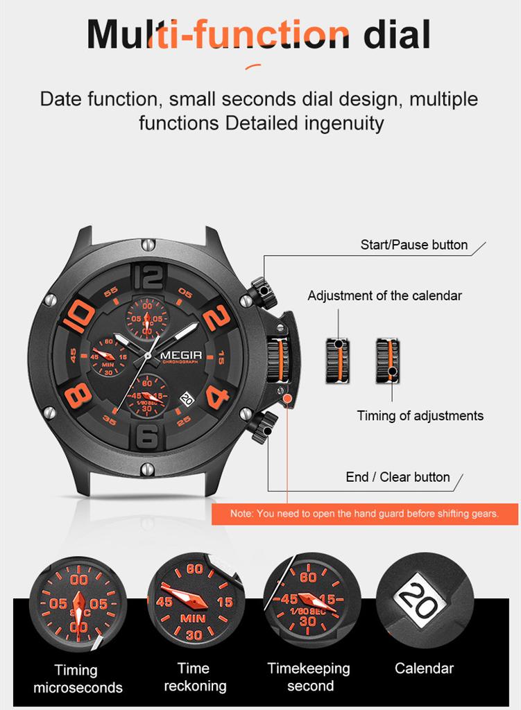 MEGIR Relogio Masculino Luxus-Quarz-Herrenuhr Gelbes Silikonarmband Militärische Sport-Armbanduhr Chronograph Automatisches Datum 8115