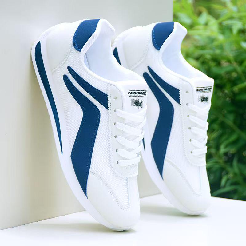 

Мужские модные кроссовки в корейском стиле кэжуал из кожи и сетки белого цвета для бега Size 40