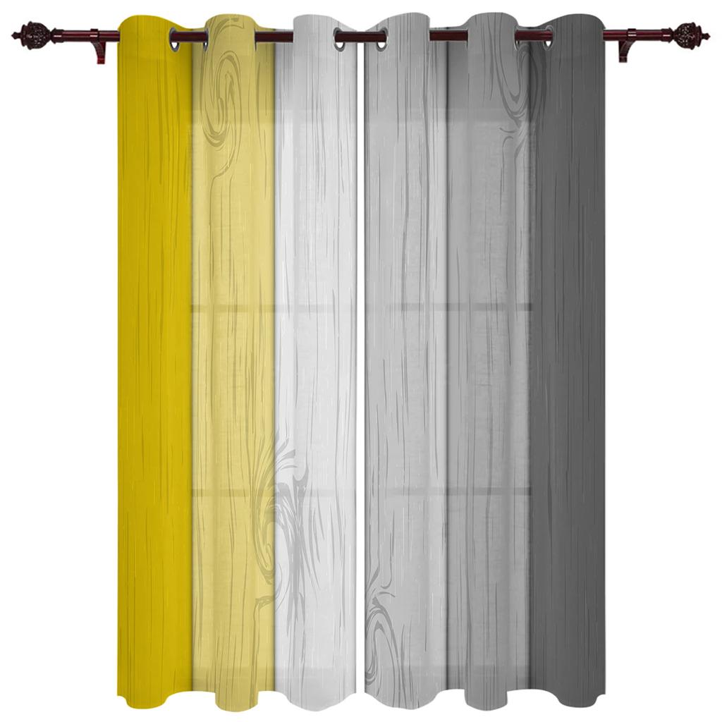 Window Curtains for Living Room Retro Yellow Gray Gradient Wood Grain Curtains for Child Bedroom Kitchen Decor Blinds Drapes