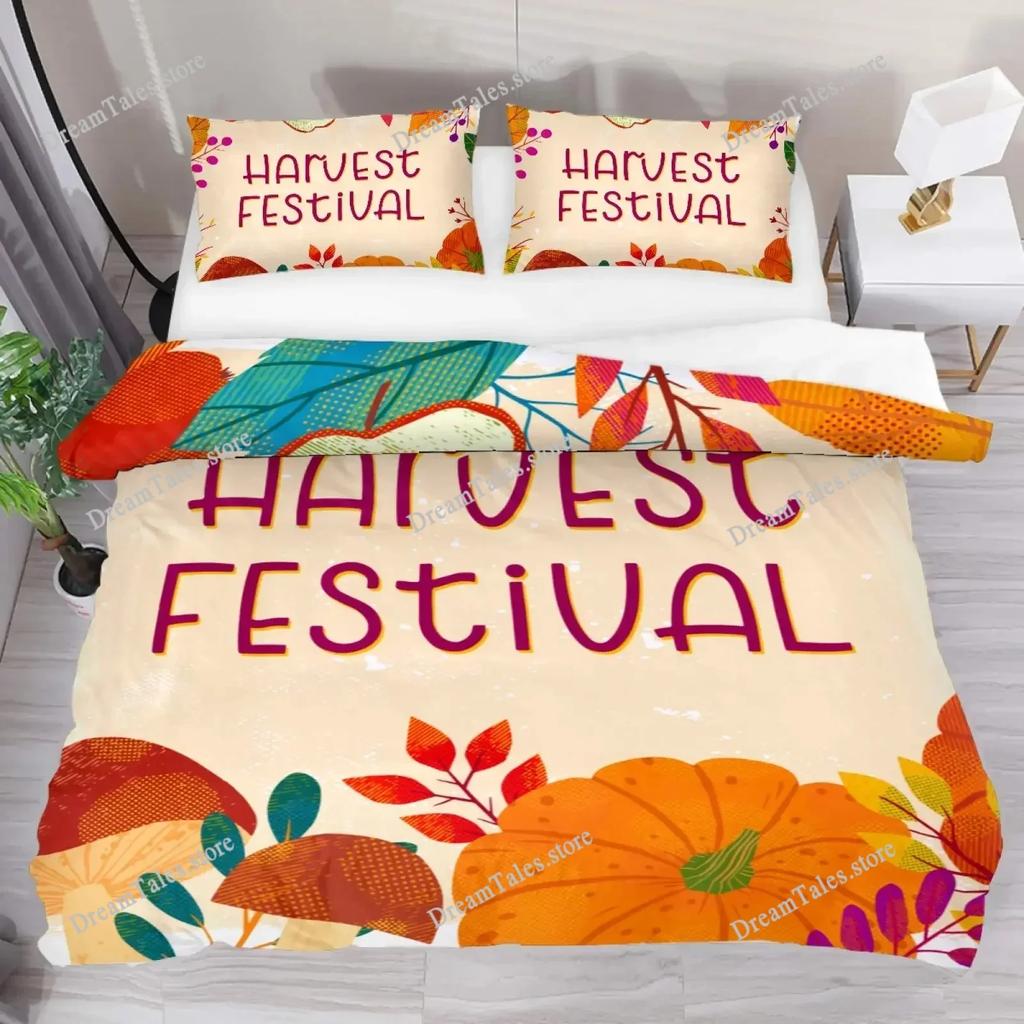 Herbst Kürbis Truck King Queen Bettbezug Happy Fall Thanksgiving Bettwäscheset Kinder Festival Geschenke Polyester Steppdecke