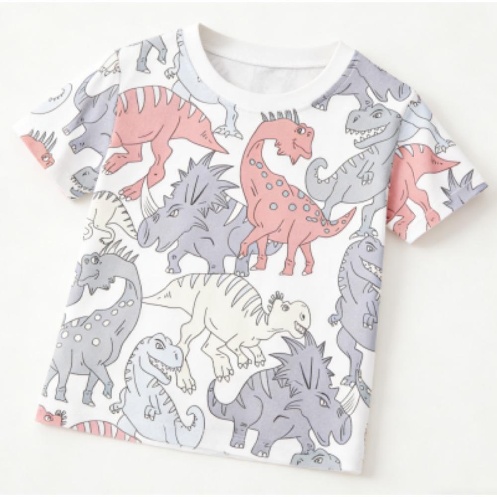 Fashion Kids T-shirt Cartoon Dinosaur Colorful 3D Print Kids Short Sleeves T-Shirt Loose Casual Summer Outdoor Boy and Girl Tees Tops