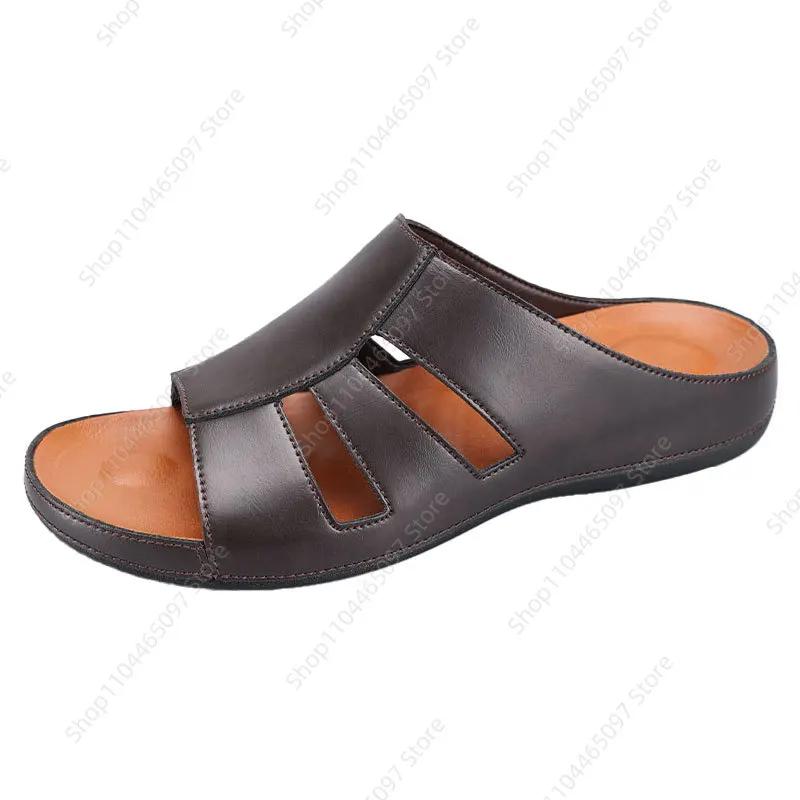 Fashion 2025 Men's plus size leather slippers with super strong elasticity, stylish, non slip and wear-resistant slippers