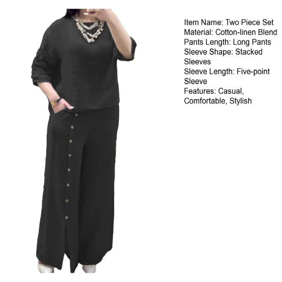 Women's Loose Cotton Linen 2-Piece Outfit Short Sleeve Top And Split Wide Leg Pants Set Summer Casual Lounge Set