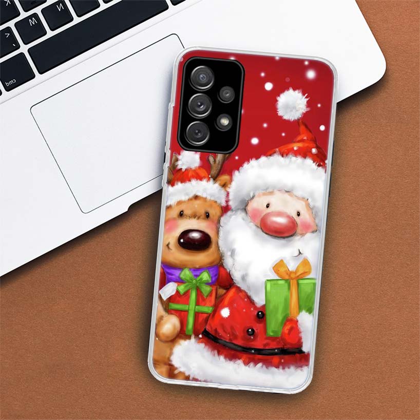 Happy Christmas Cute Bear Gift Phone Case For Samsung Galaxy A53 A52 A73 A72 A12 5G A13 A22 A23 A32 A33 A02S A03S A42 A43 A50S C