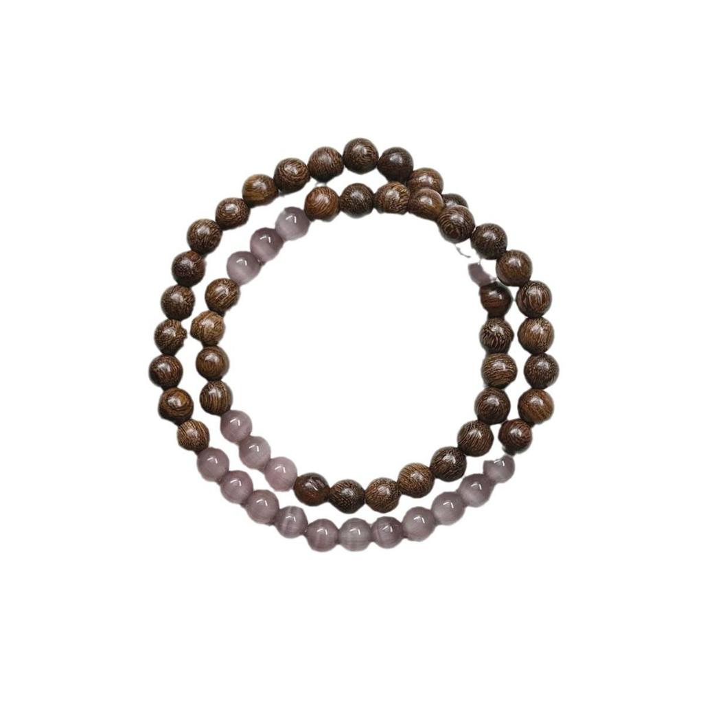 Chinese Cat's Eye Gold Thread Sandalwood Beaded Double Layer Bracelet - Retro Style