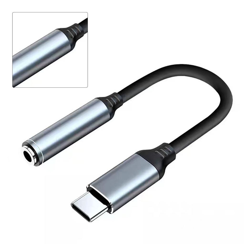 Adaptér pro sluchátkový jack TPE Typ C samec na 3,5mm samice Kabelový adaptér pro sluchátka pro poslech hudby Šedý
