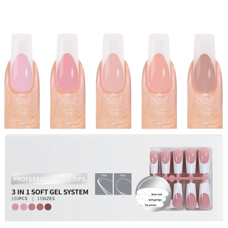 150 Pieces French Press On Nail Pre Applied Base Coat and Primer No Filing Needed for DIY Nail Art Salon Quality Nail