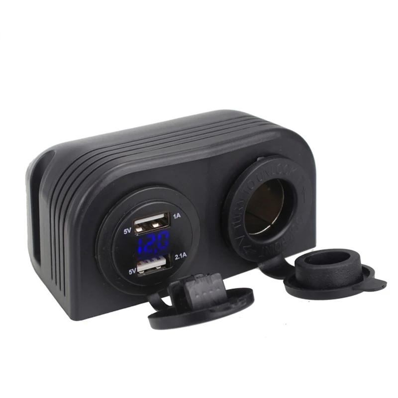 

2 отверстия для основания палатки 3.1A Dual USB автомобильное зарядное устройство со светодиодным цифровым вольтметром прикуриватель для грузовика мотоцикла лодки квадроцикла синий