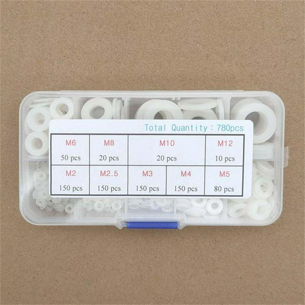 780Pcs White Nylon Washers Round Flat Washers Assortment Kit Plastic Washers Spacers  Machinery