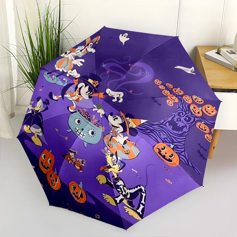 

1pc Halloween Fun with Mickey Minnie Pluto Goofy and Daisy Durable Cartoon Folding Umbrella, Portable 3-Fold Compact Umbrella for Men and Wo