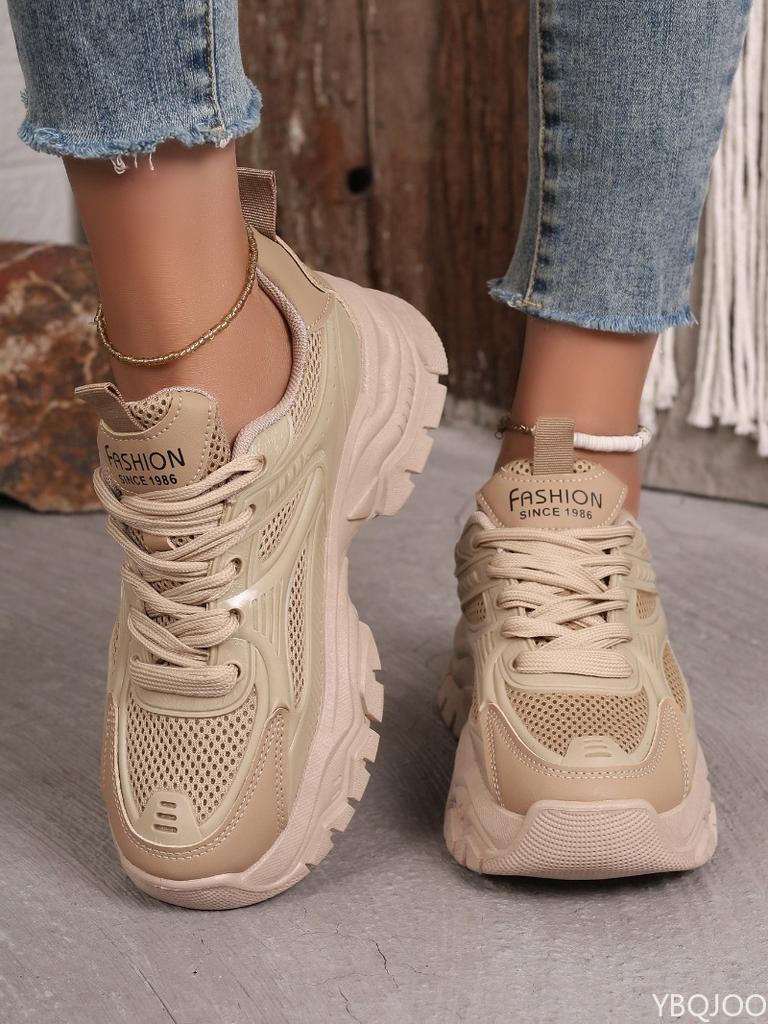 Mode Frühling Sommer Mesh Atmungsaktiv Modisch Vielseitig Damen Schuhe Dicksohlige Höhenerhöhende Freizeitschuhe Große Sportschuhe