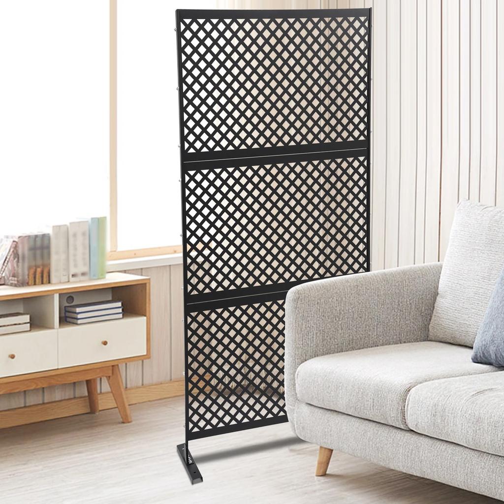 Black Diamond Privacy Screen – Freestanding Room Divider W/ Sturdy Steel Frame - 3-Panel Decorative Fence for Indoor/Outdoor Use