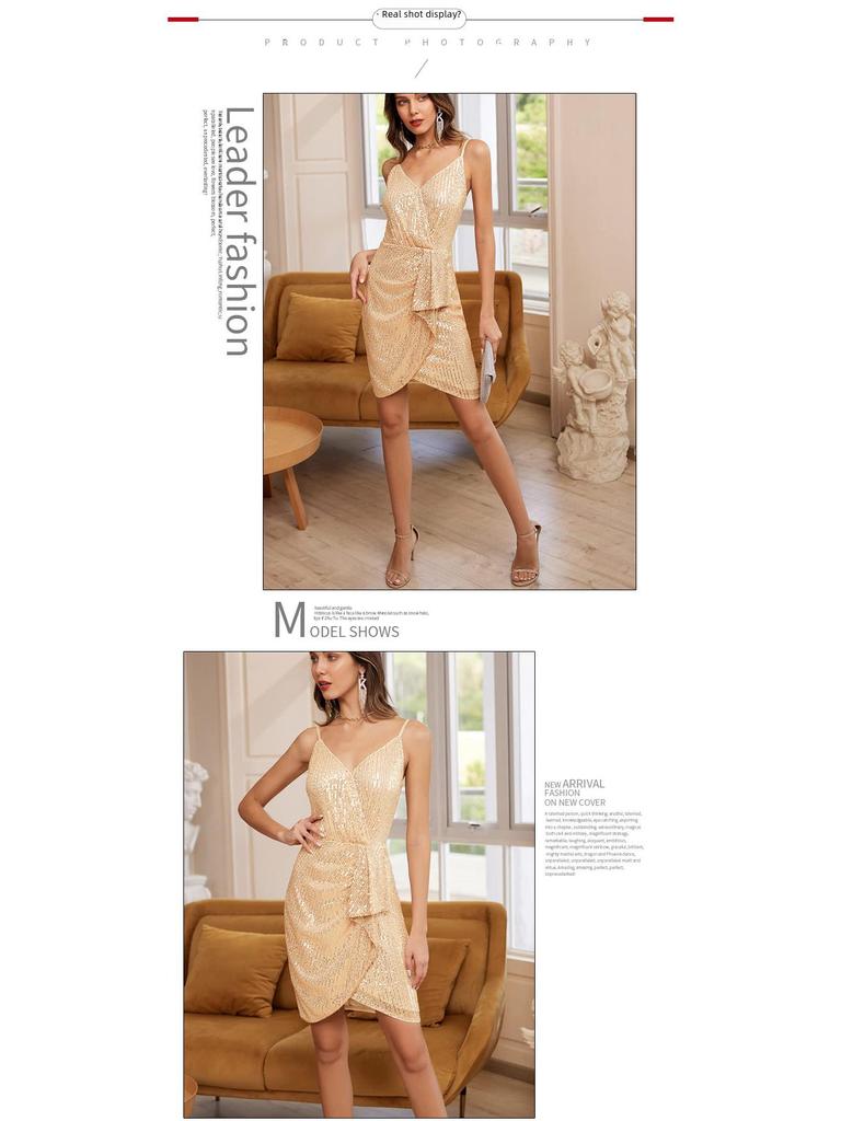 Večerní šaty bez rukávů s výstřihem do V, odhalenými zády a flitry - Vícevláknový nepravidelný design