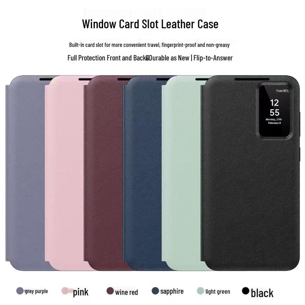 Samsung S26 Ultra Leather Case with Card Slot & Smart Sleep Window